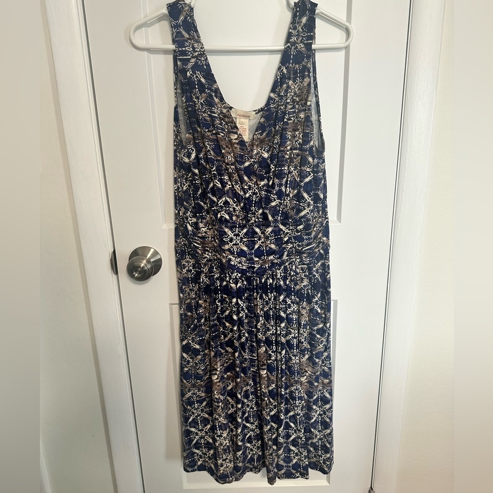 Sundance Jersey Knit Casual Sleeveless Dress Stretchy Ruched Dress Midi Dress Lg